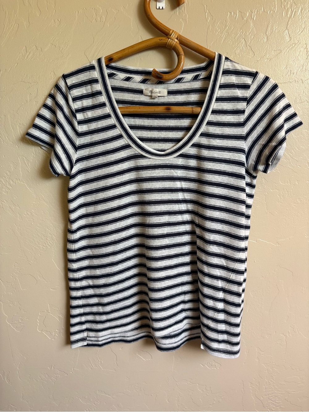 Madewell Linen Blend Scoop Neck Short Sleeve City Tee T-Shirt White Blue Size S